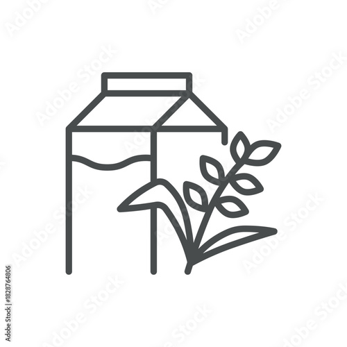 Rice Milk Icon. Thin Line Illustration of Carton and Rice Plant, Representing Plant‑Based Beverage, Vegan Drink Alternative, and Organic Dairy‑Free Grain Nutrition. Minimal Outline Vector Sign.