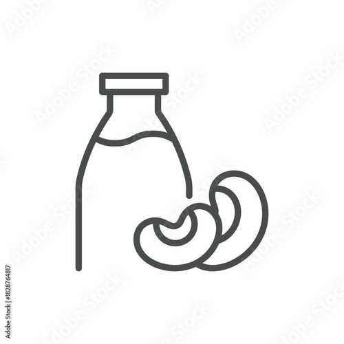 Soy Milk Icon. Thin Line Illustration of Bottle and Soybeans, Representing Plant‑Based Soy Milk Beverage, Vegan Drink Alternative, and Organic Nutrition. Minimal Outline Vector Sign.

