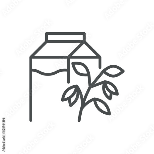 Oat Milk Icon. Thin Line Oat Milk Illustration of Carton and Oat Stalk, Representing Plant-Based Beverage, Vegan Drink Alternative, Organic Dairy‑Free Grain Nutrition. Minimal Outline Vector Sign.
