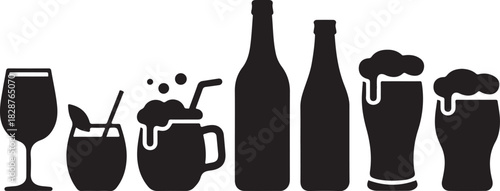 Collection of drinks from wine to cocktail and beer vector design