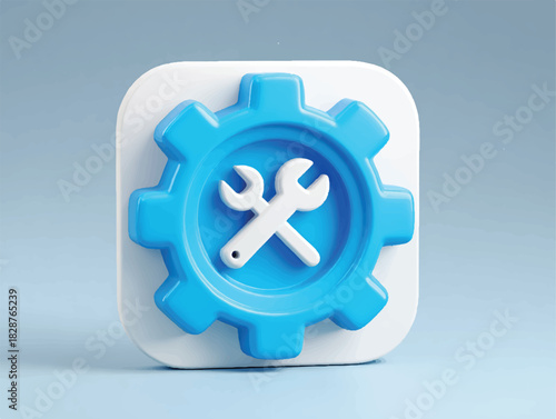 Blue gear with white wrench symbolizing technical support or settings