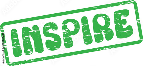 Inspiring green distressed rubber stamp impression displaying the powerful word INSPIRE for motivation