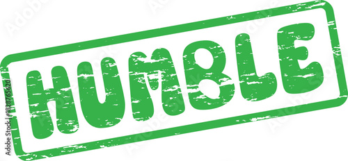 Vibrant green distressed rubber stamp impression displaying the powerful word HUMBLE for modesty