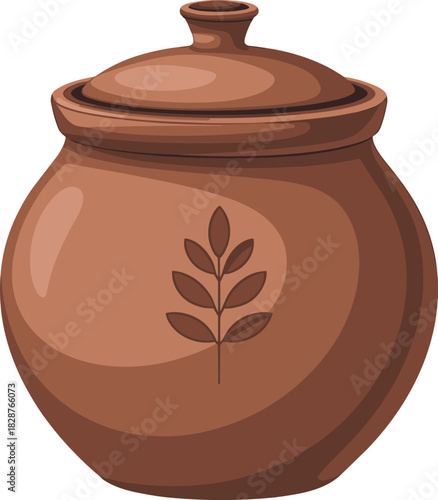 Clay Pot with Lid Vector Illustration in Rustic Style
