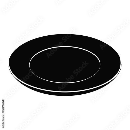 Black round dinner plate isolated on white or transparent