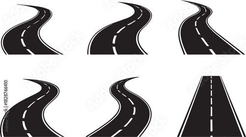 Stylized road clip art showcasing different perspectives clean silhouette vector illustration