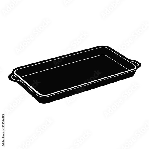 Empty black rectangular baking or serving tray for kitchen use