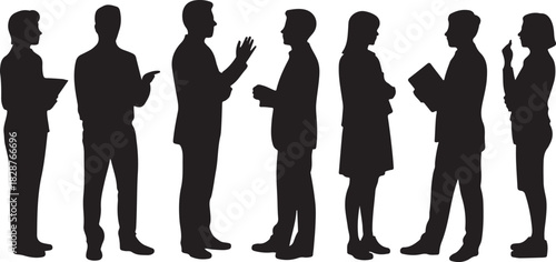 Silhouette of diverse professional business people standing and communicating effectively