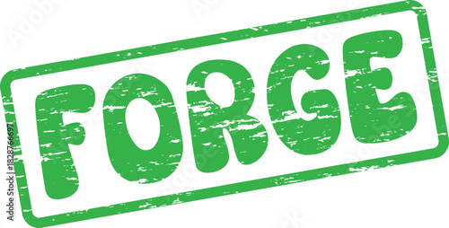 Green distressed rubber stamp impression featuring the word FORGE for business communication and branding