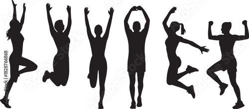 Silhouette of Women Exercising and Jumping with Energetic and Positive Vibes