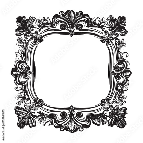 Detailed black floral frame design an ornate silhouette border illustration