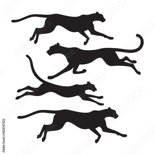 Running cheetah silhouette sprinting quickly across sharp white empty plain