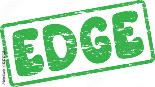 Textured green rubber stamp impression featuring the word EDGE with a gritty feel