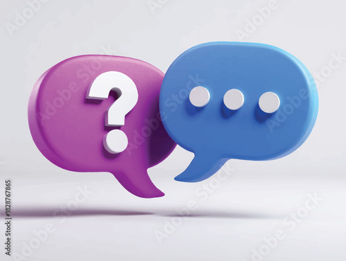Communication bubble concept with question mark and ellipses in 3D render