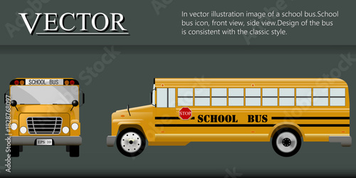 A large, realistic school bus.Icon of a classic school bus, side view.Vector