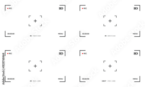Video camera frame. Camera viewfinder. Viewfinder camera recording. Camera screen with a cinematic frame and a transparent background.
