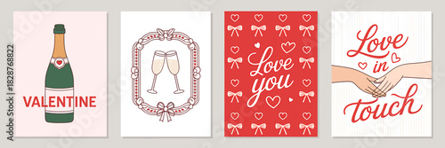 Valentine's day greeting cards collection with champagne and love