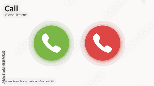 Green and red phone call buttons, accept and decline for ui/ux design.