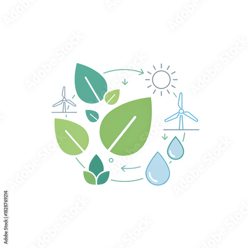 Green energy and sustainability concepts with renewable resources like wind and solar power, illustrating environmental protection