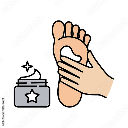 Foot massage and cream jar icon for spa, wellness, and health