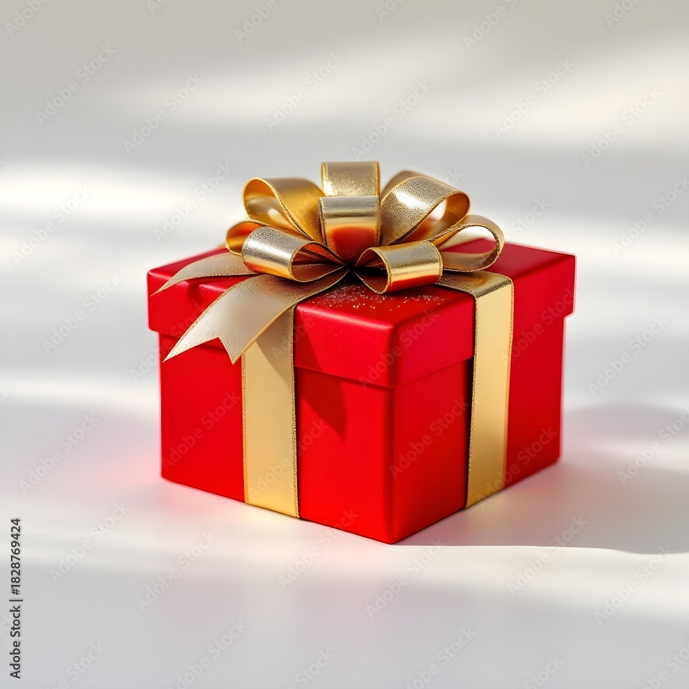 Fototapeta premium Christmas gift bow metallic red, isolated on white