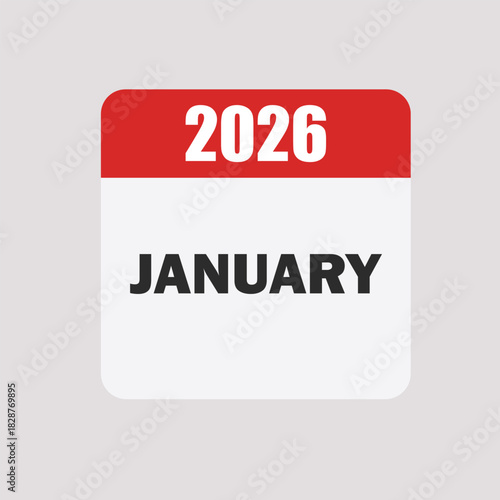 January 2026 calendar icon, a clean and modern design displaying the month and year, ideal for scheduling, planning, and time management