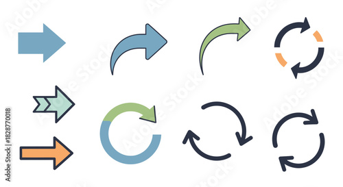 Dynamic arrow collection represents progress, direction, and flow for modern business presentations, marketing materials, and website designs in a scalable style