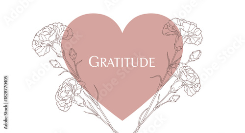 Elegant gratitude floral heart design to express thankfulness, perfect for cards, notes, or heartfelt messages celebrating kindness and appreciation