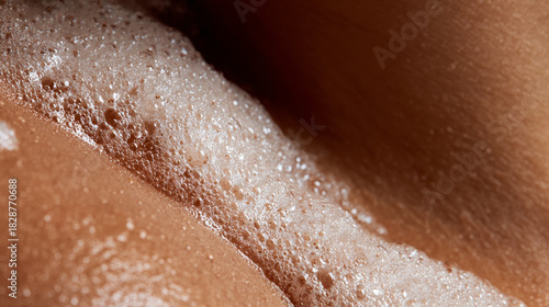 wet skin with rich cleansing foam creating luminous bubbles and fresh texture for skincare routine