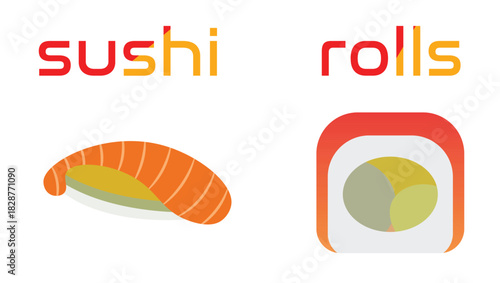 Sushi and Rolls Icon: Colorful Illustration of Japanese Cuisine Food for Stock Use