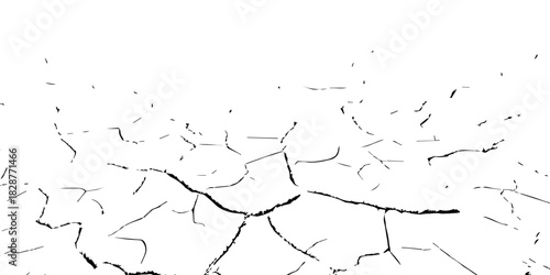 High-contrast black and white cracked earth texture with deep fissures and dried soil patterns. Ideal for environmental themes, drought concepts, abstract backgrounds, and graphic design elements.