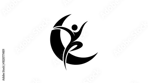 Crescent moon and dynamic figure logo