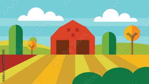 Cartoon Farm Field Landscape