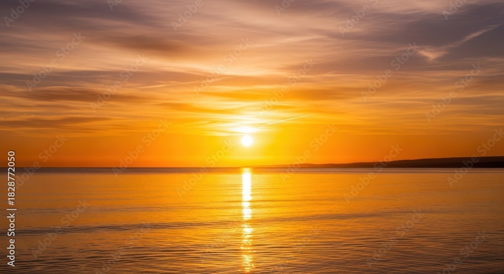 Obraz premium Vibrant sunset over calm ocean waters
