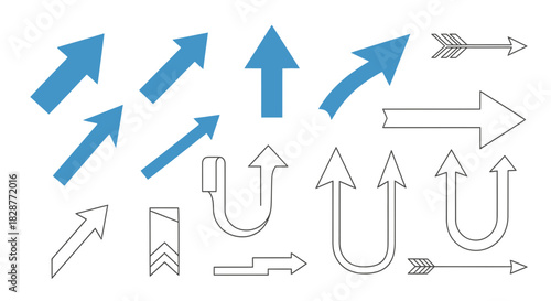 Variety of stylish arrow designs pointing in different directions for presentations, infographics and directional signage, originally a vector graphic
