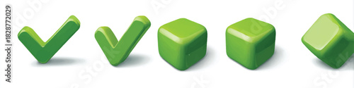 Green check mark and cubes symbolizing agreement validation and confirmation