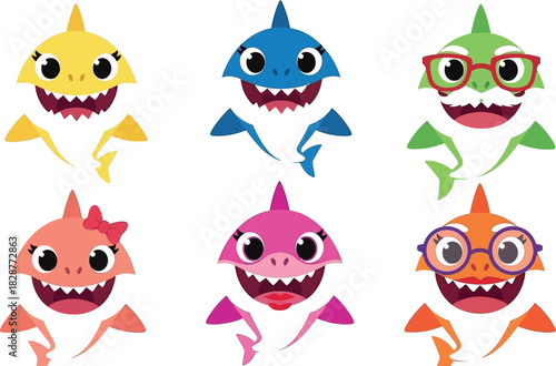 A set of cute and funny cartoon monster and animal vector illustrations with various comic expressions and smiles