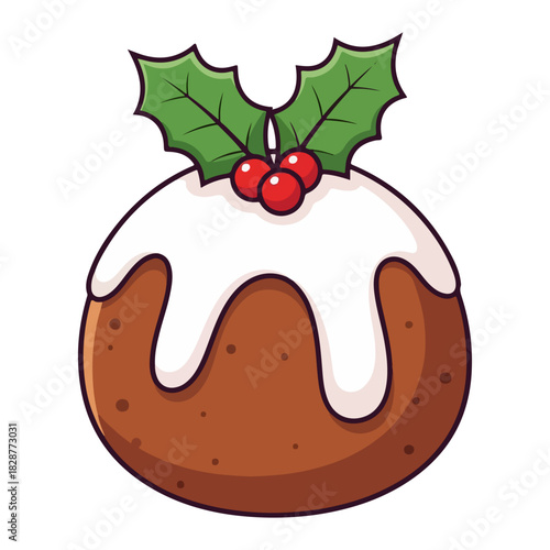  Traditional British Christmas Pudding Vector Illustration
