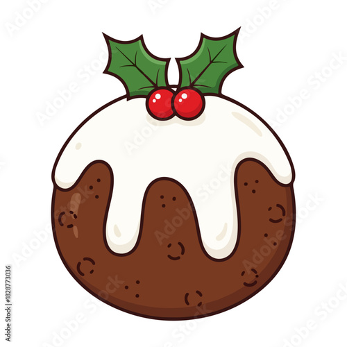  Traditional British Christmas Pudding Vector Illustration
