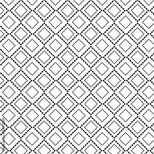 Black and white vector seamless pattern with small diamonds , star shapes ,rhombuses .Abstract black and white geometric texture .Simple minimal wide repeat background .