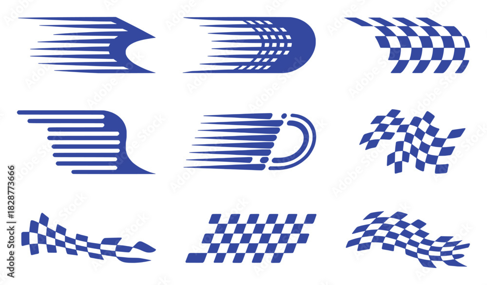 Naklejka premium Collection of Blue Speed and Racing Flags Vector Graphics