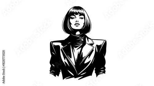 Illustration of a woman with a bob haircut wearing a jacket.