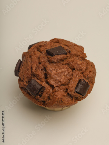 Chocolate muffin with dark chocolate on top 