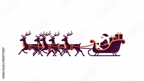 Santa Claus riding in his sleigh pulled by reindeer, carrying gifts for Christmas.