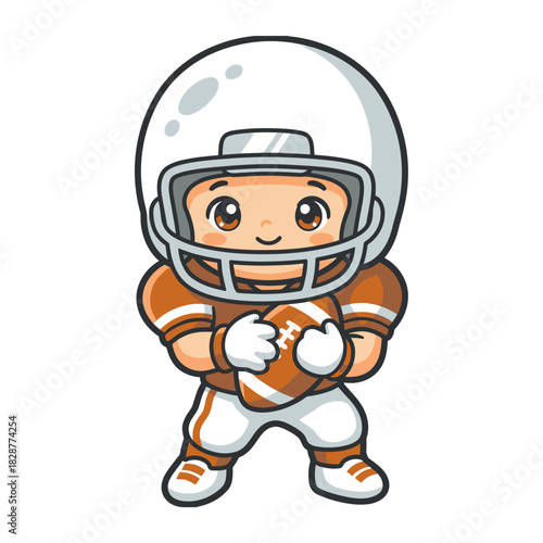 Cute Cartoon American Football Boy in Orange and White Uniform