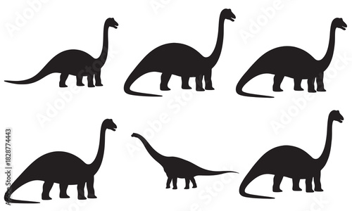 Collection of brontosaurus dinosaur silhouettes in various poses