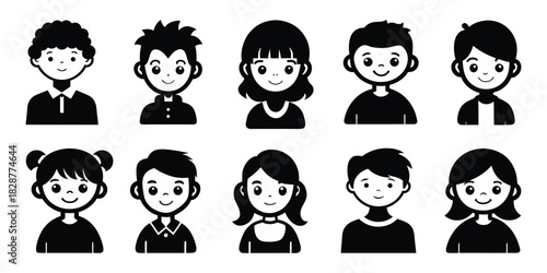 Cute Kids Avatar Icon Set Boy and Girl Cartoon Face Vector Collection