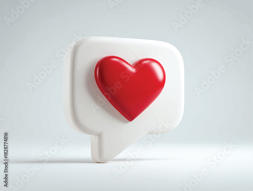 Red Heart on White Speech Bubble Love and Communication Concept