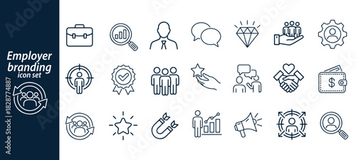 Employer branding icon set with business and human resources symbols
