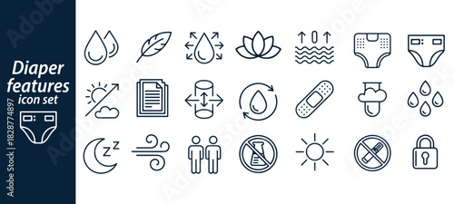 Diaper features icon set line art vector